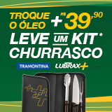 Troque o óleo + R$ 39,90 e leve 1 Kit Churrasco Tramontina com pegador, faca e garfo trinchante. Promoção válida até 31/12/21. Aproveite!