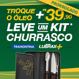 Troque o óleo + R$ 39,90 e leve 1 Kit Churrasco Tramontina com pegador, faca e garfo trinchante. Promoção válida até 28/02/2022. Aproveite!